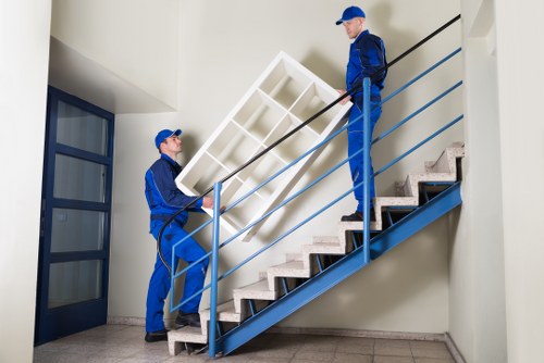 Efficient office move setup with packing crates and office assets in Putney
