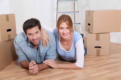Packed boxes and furniture prepared for Putney relocation