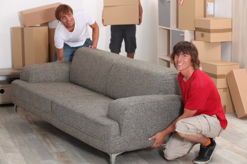 Organised house move with labelled boxes in Putney